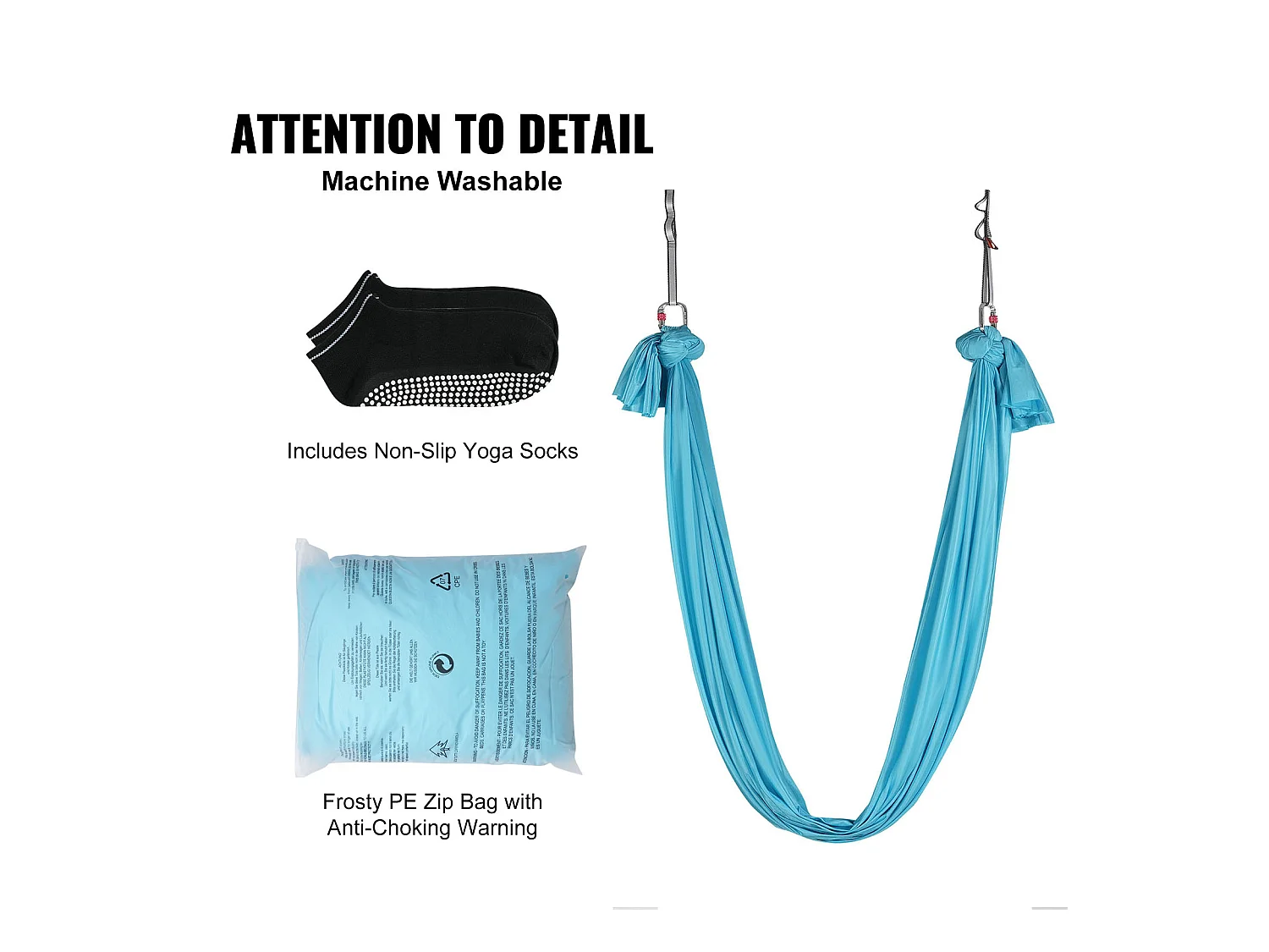 Hamac de Yoga Aérien SucceBuy 5,5 mètres, Nylon, Bleu, Kit Complet pour le Fitness