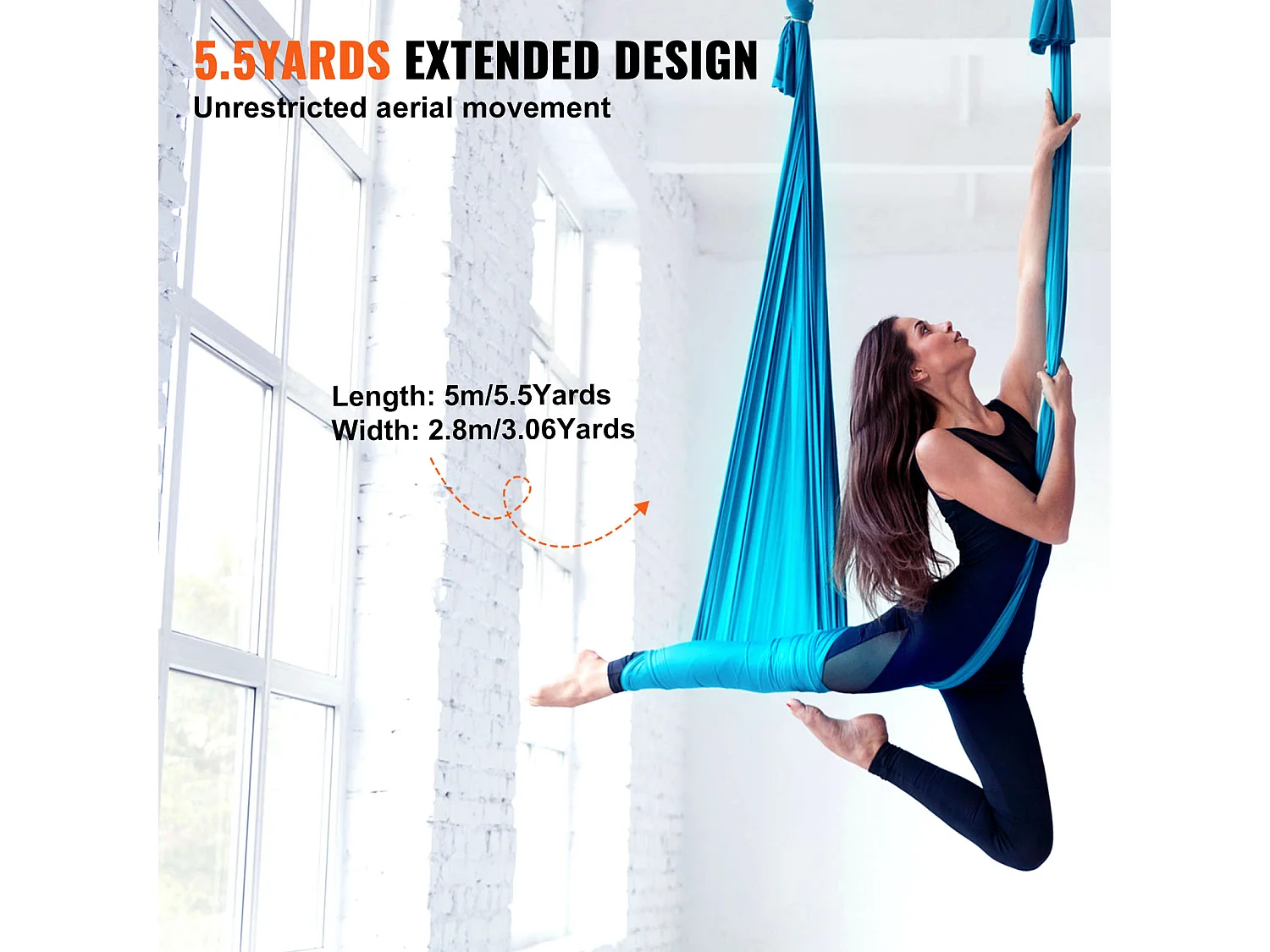 Hamac de Yoga Aérien SucceBuy 5,5 mètres, Nylon, Bleu, Kit Complet pour le Fitness