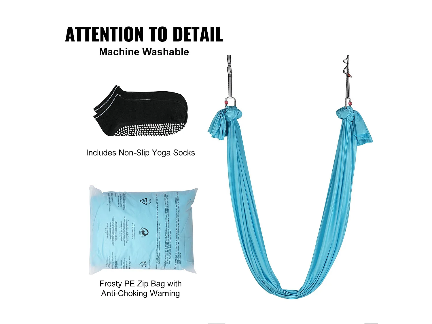 Hamac de Yoga Aérien SucceBuy 5,5 mètres, Nylon, Bleu, Kit Complet pour le Fitness