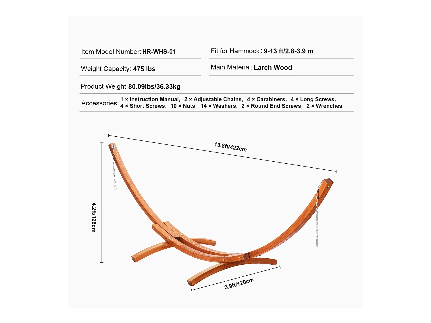 Support de Hamac, SucceBuy Support de Hamac en Bois, Capacité de 215,46 kg, Convient aux Hamacs de 2,8 à 3,9 m
