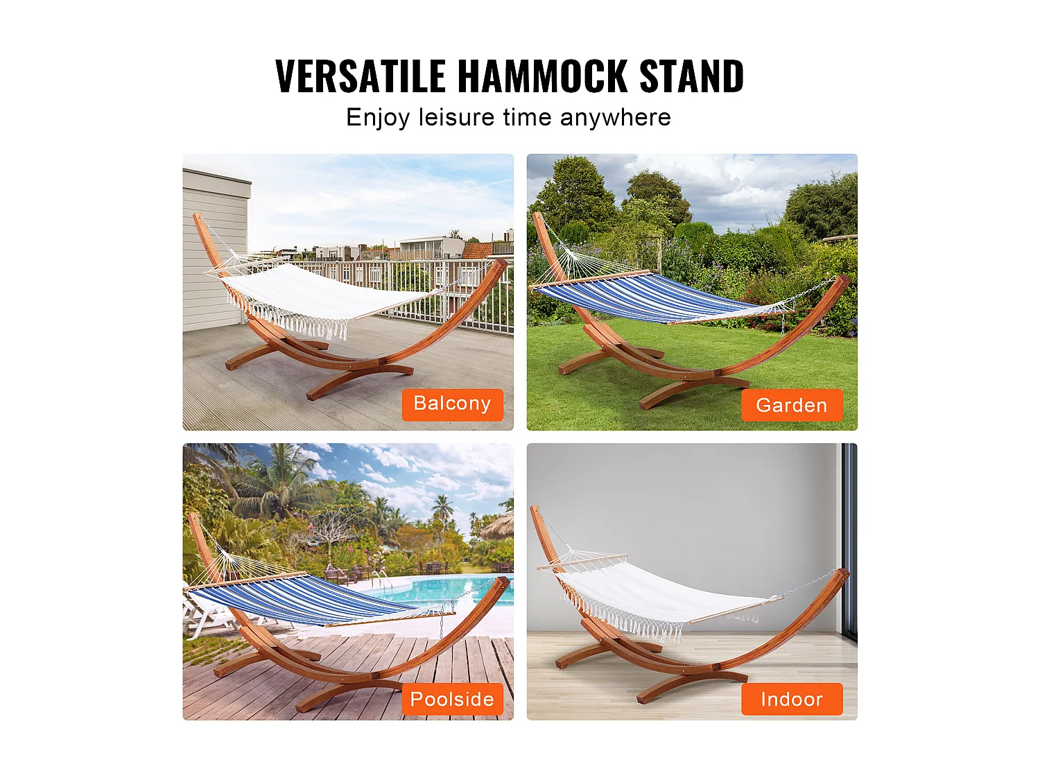 Support de Hamac, SucceBuy Support de Hamac en Bois, Capacité de 215,46 kg, Convient aux Hamacs de 2,8 à 3,9 m