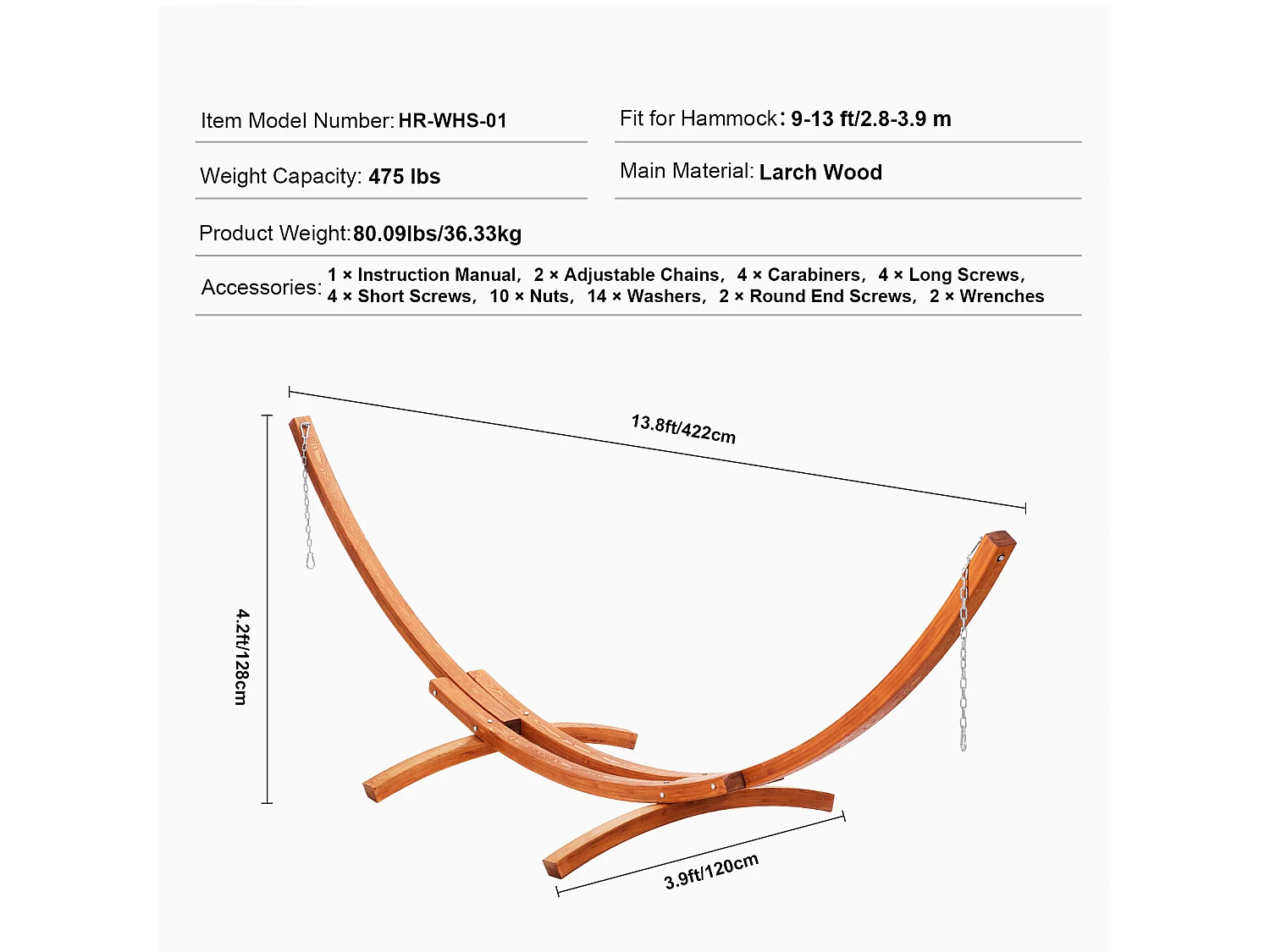 Support de Hamac, SucceBuy Support de Hamac en Bois, Capacité de 215,46 kg, Convient aux Hamacs de 2,8 à 3,9 m