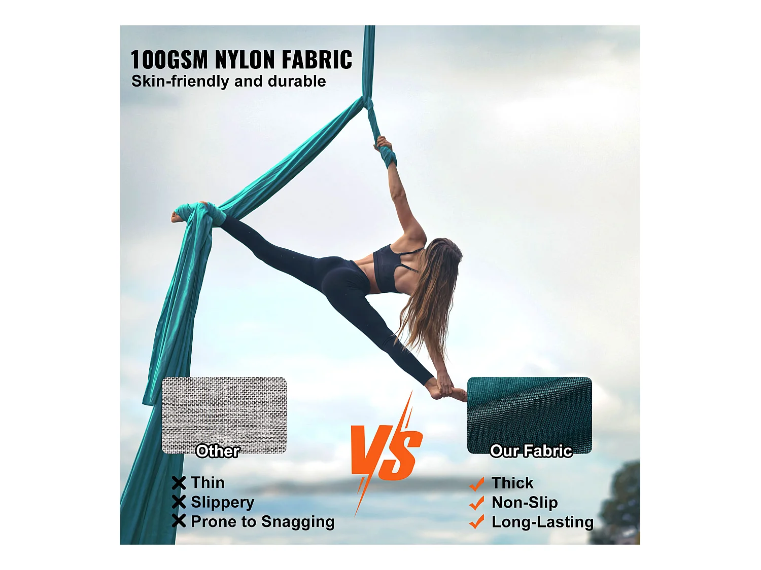 Hamac de Yoga Aérien SucceBuy Yoga Balançoire Hamac Aérien 5,5 mètres Nylon Suspendu Sling Inversion Vert