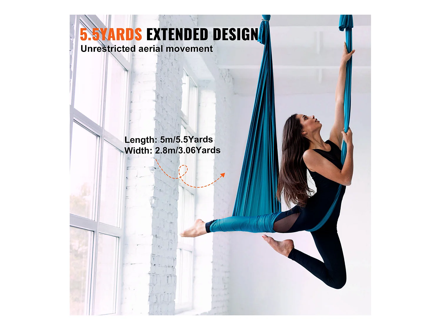 Hamac de Yoga Aérien SucceBuy Yoga Balançoire Hamac Aérien 5,5 mètres Nylon Suspendu Sling Inversion Vert