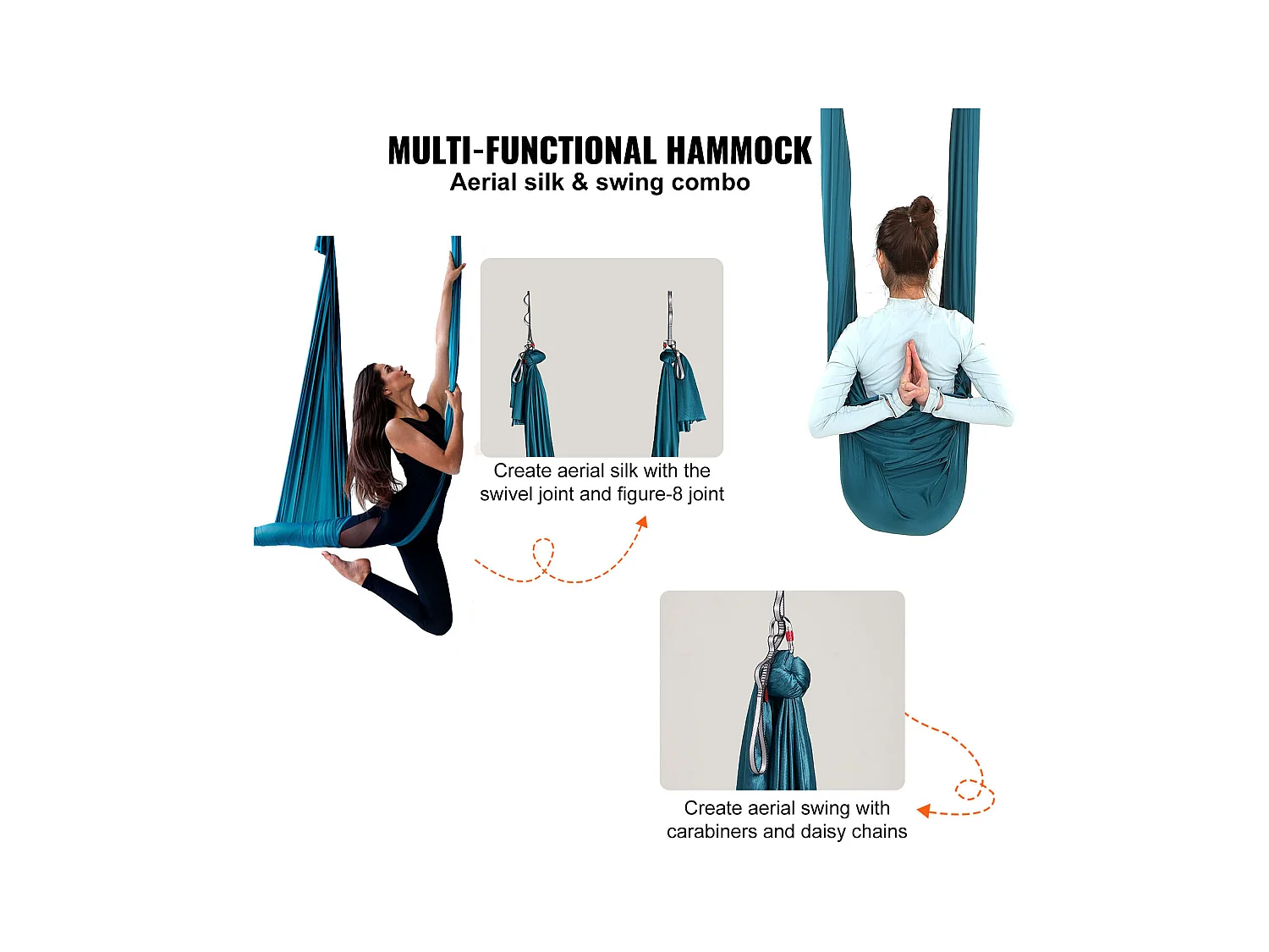 Hamac de Yoga Aérien SucceBuy Yoga Balançoire Hamac Aérien 5,5 mètres Nylon Suspendu Sling Inversion Vert