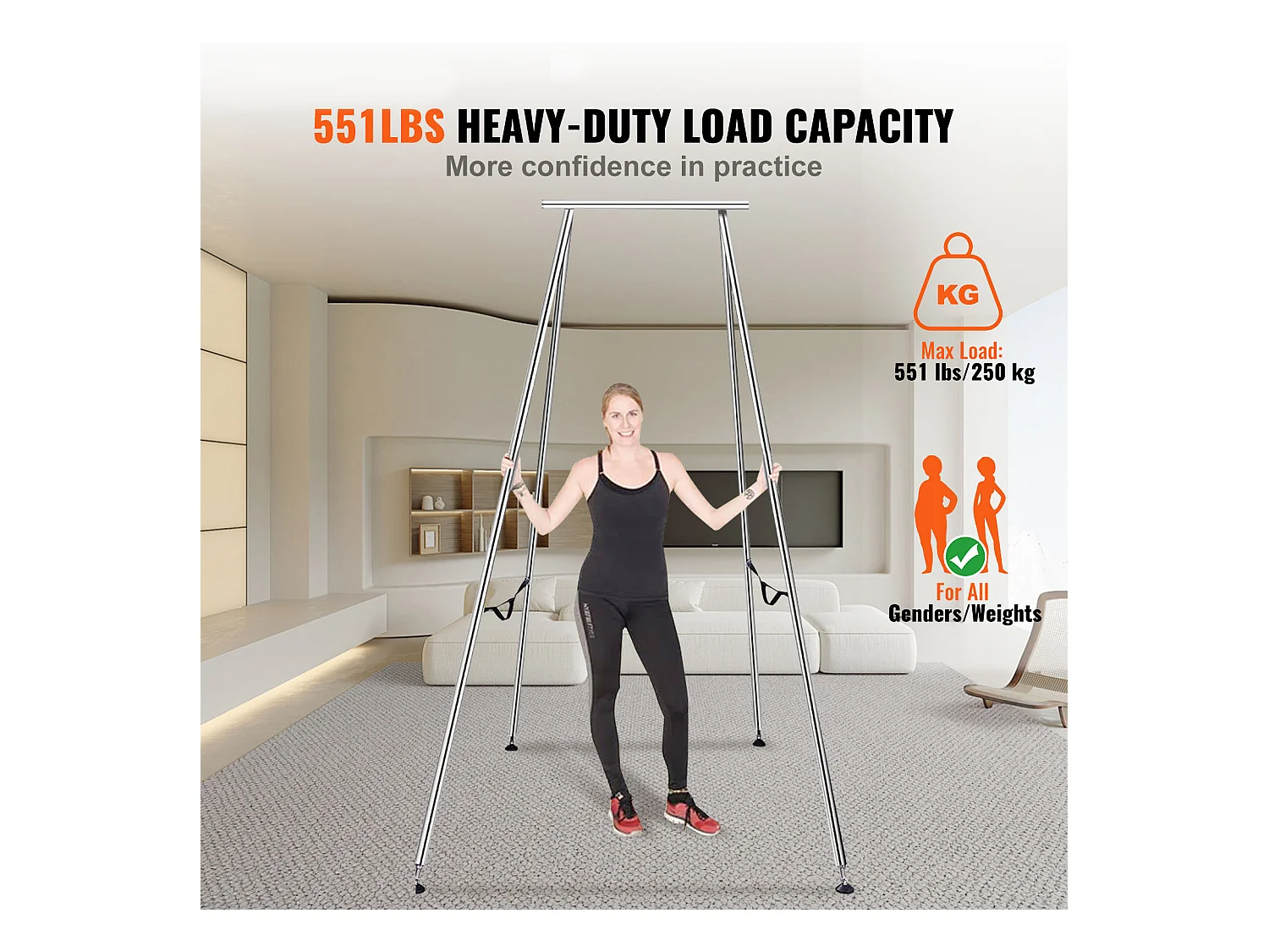 Hamac de Yoga Support de Balançoire Aérienne SucceBuy, Cadre de Yoga, Cadre en Acier Porteur de 250kg