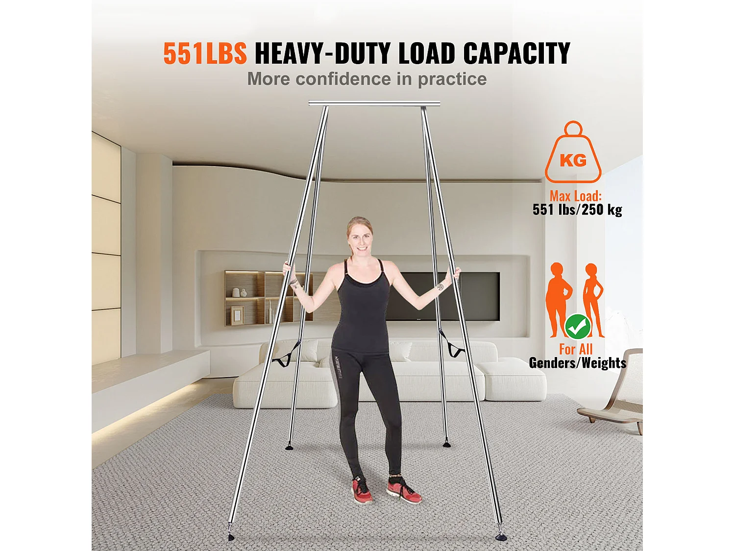 Hamac de Yoga Support de Balançoire Aérienne SucceBuy, Cadre de Yoga, Cadre en Acier Porteur de 250kg