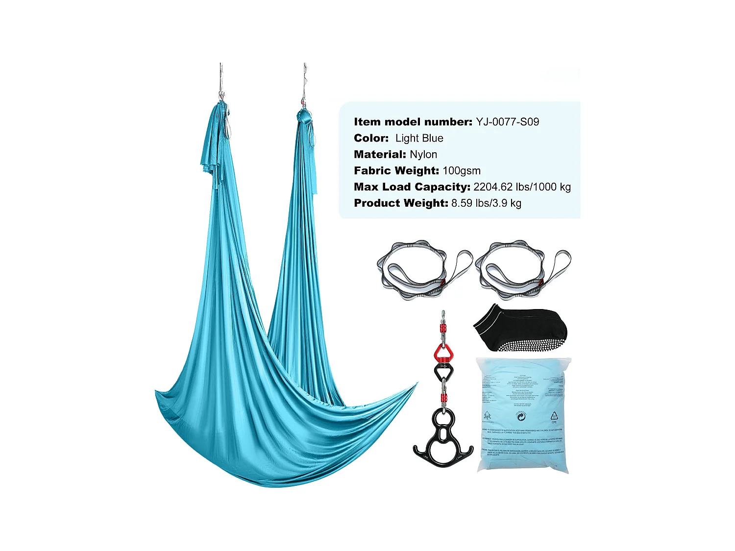 Hamac de Yoga Aérien SucceBuy Ensemble de Balançoire de Yoga Aérien en Soie 11 mètres Hamac Trapèze Inversion Mouche Bleu