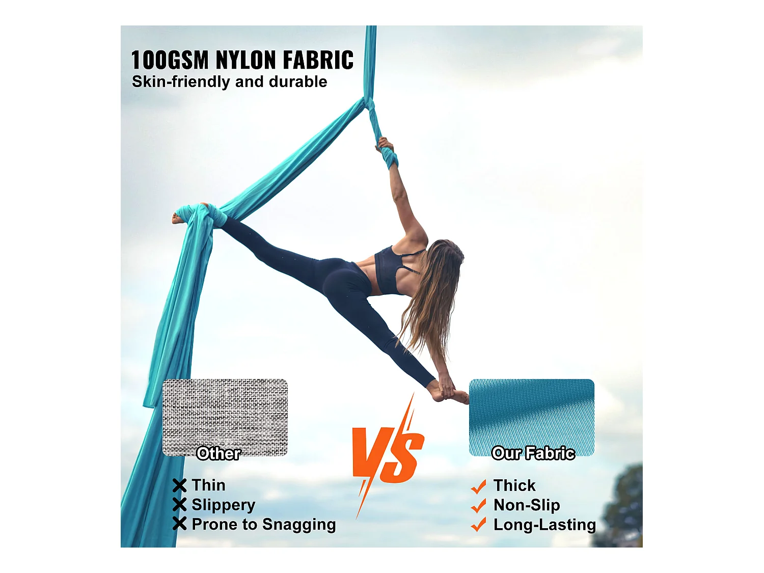 Hamac de Yoga Aérien SucceBuy Ensemble de Balançoire de Yoga Aérien en Soie 11 mètres Hamac Trapèze Inversion Mouche Bleu