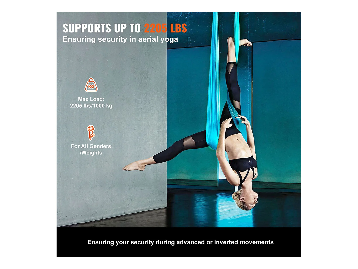 Hamac de Yoga Aérien SucceBuy Ensemble de Balançoire de Yoga Aérien en Soie 11 mètres Hamac Trapèze Inversion Mouche Bleu