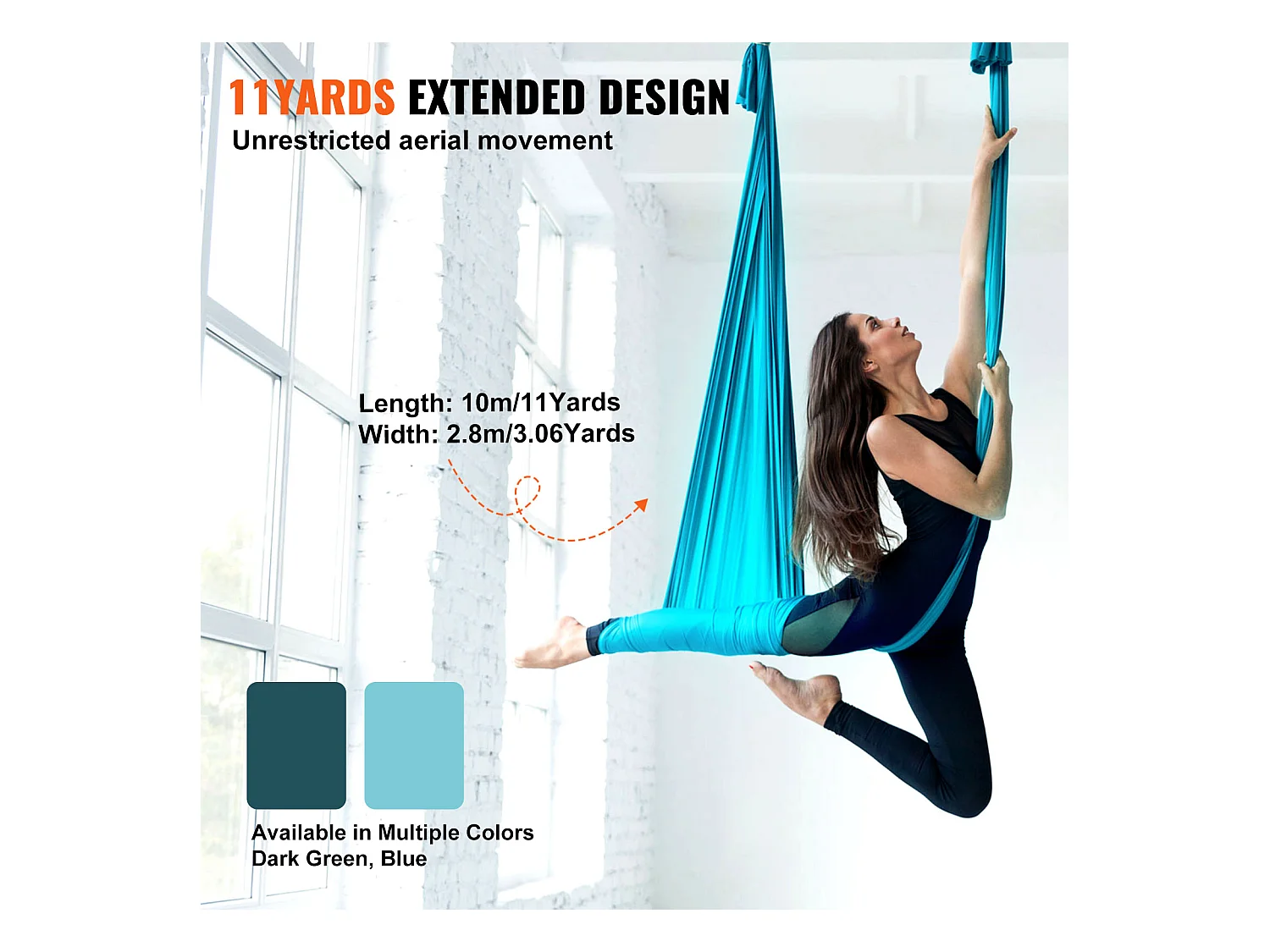 Hamac de Yoga Aérien SucceBuy Ensemble de Balançoire de Yoga Aérien en Soie 11 mètres Hamac Trapèze Inversion Mouche Bleu