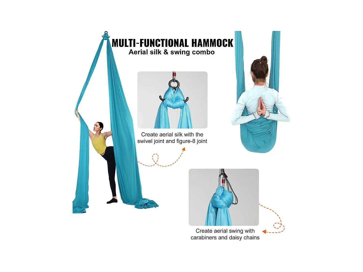 Hamac de Yoga Aérien SucceBuy Ensemble de Balançoire de Yoga Aérien en Soie 11 mètres Hamac Trapèze Inversion Mouche Bleu