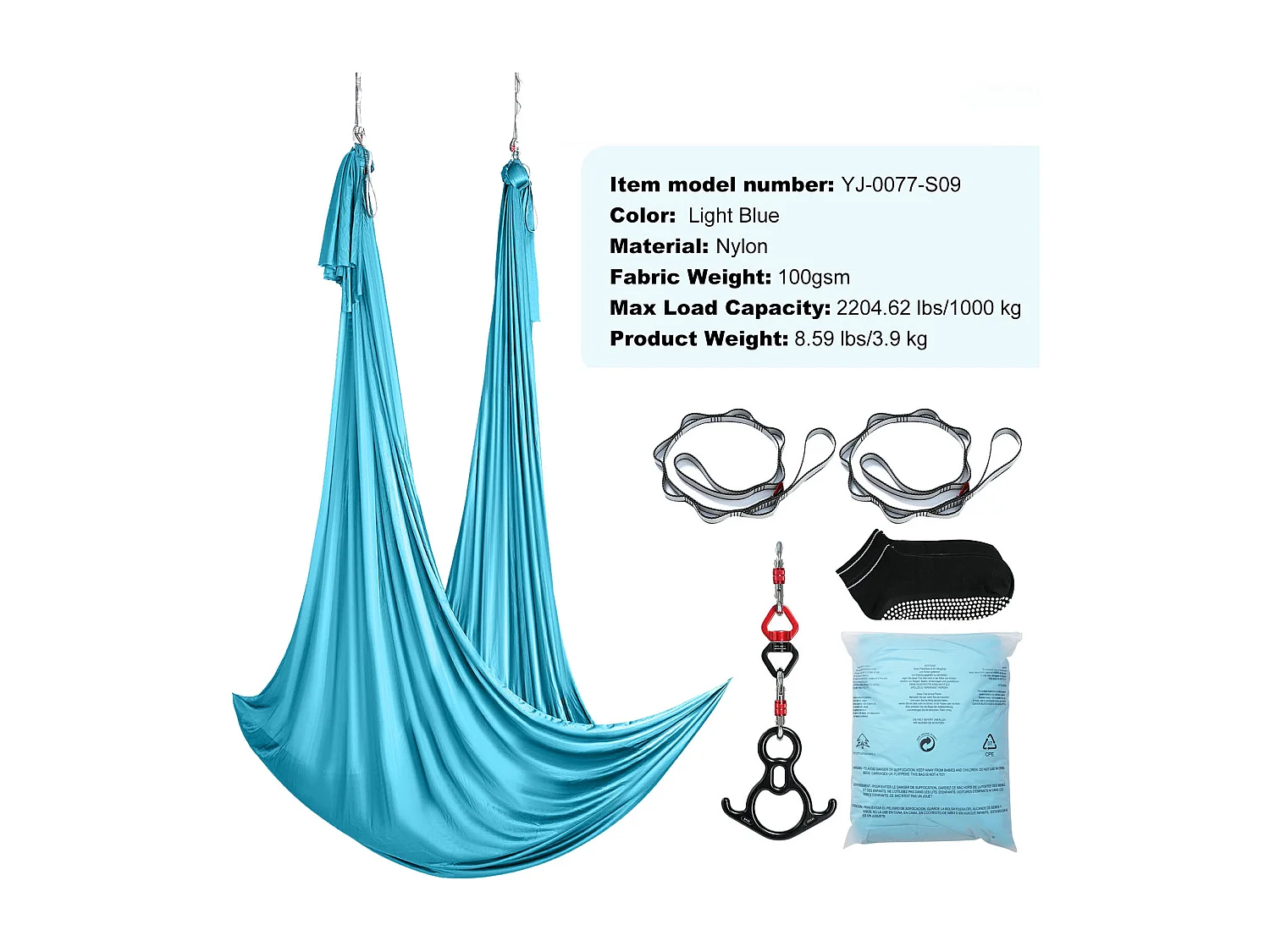 Lucht Yoga Hangmat SucceBuy Set Van 11 Meter Zijde Lucht Yoga Schommel Trapeze Inversie Blauw