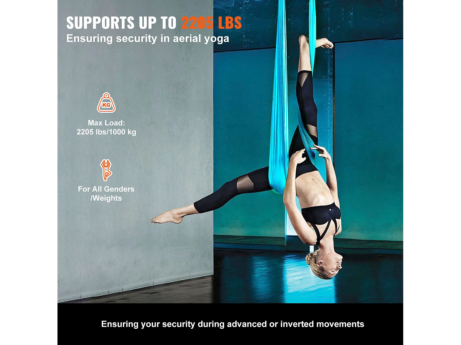 Lucht Yoga Hangmat SucceBuy Set Van 11 Meter Zijde Lucht Yoga Schommel Trapeze Inversie Blauw