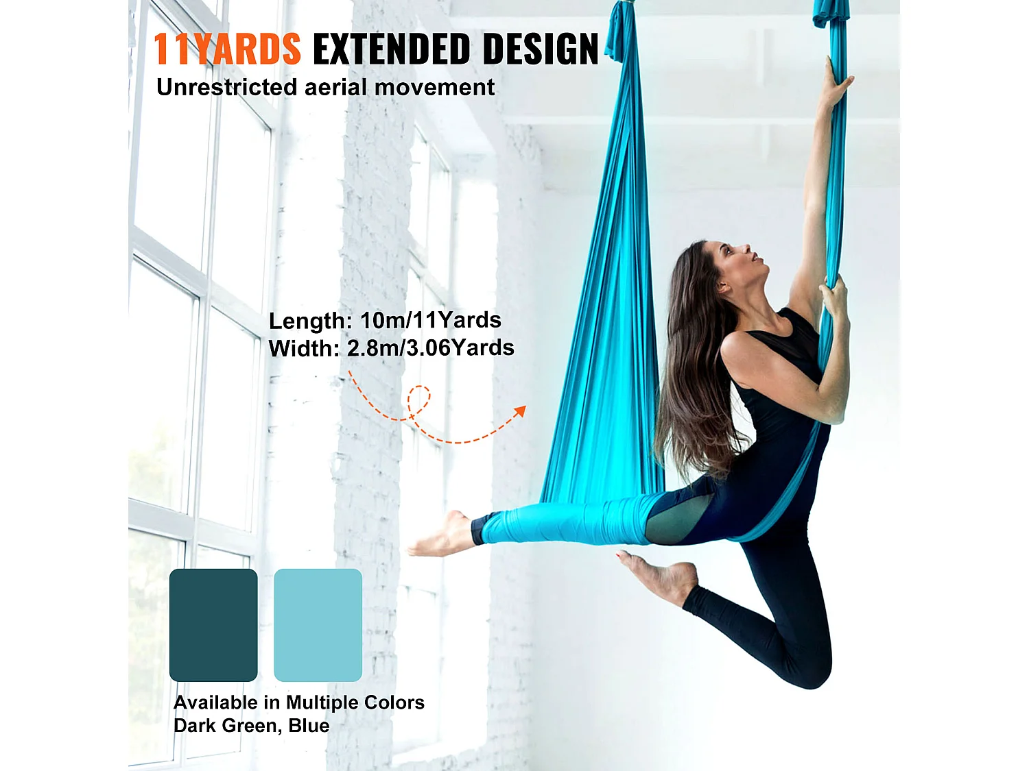 Lucht Yoga Hangmat SucceBuy Set Van 11 Meter Zijde Lucht Yoga Schommel Trapeze Inversie Blauw