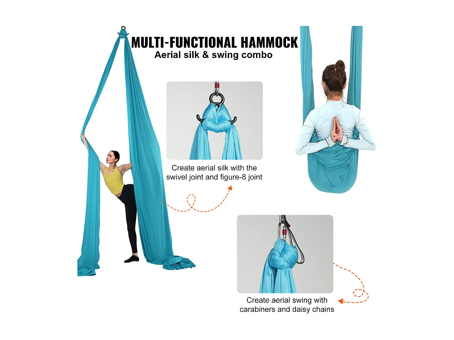 Lucht Yoga Hangmat SucceBuy Set Van 11 Meter Zijde Lucht Yoga Schommel Trapeze Inversie Blauw