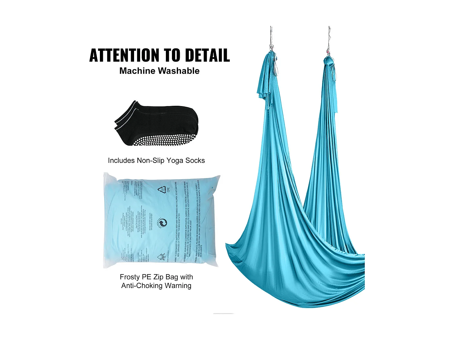 Lucht Yoga Hangmat SucceBuy Set Van 11 Meter Zijde Lucht Yoga Schommel Trapeze Inversie Blauw