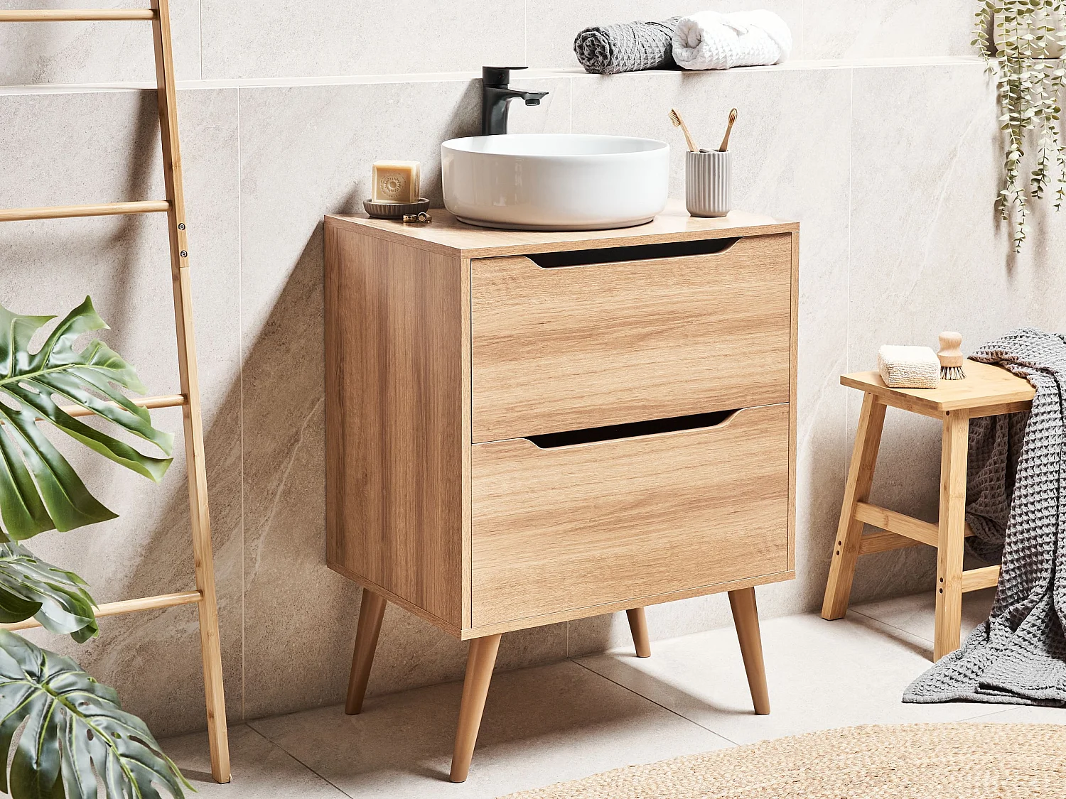 Meuble-lavabo CARIACICA 60 cm Marron clair