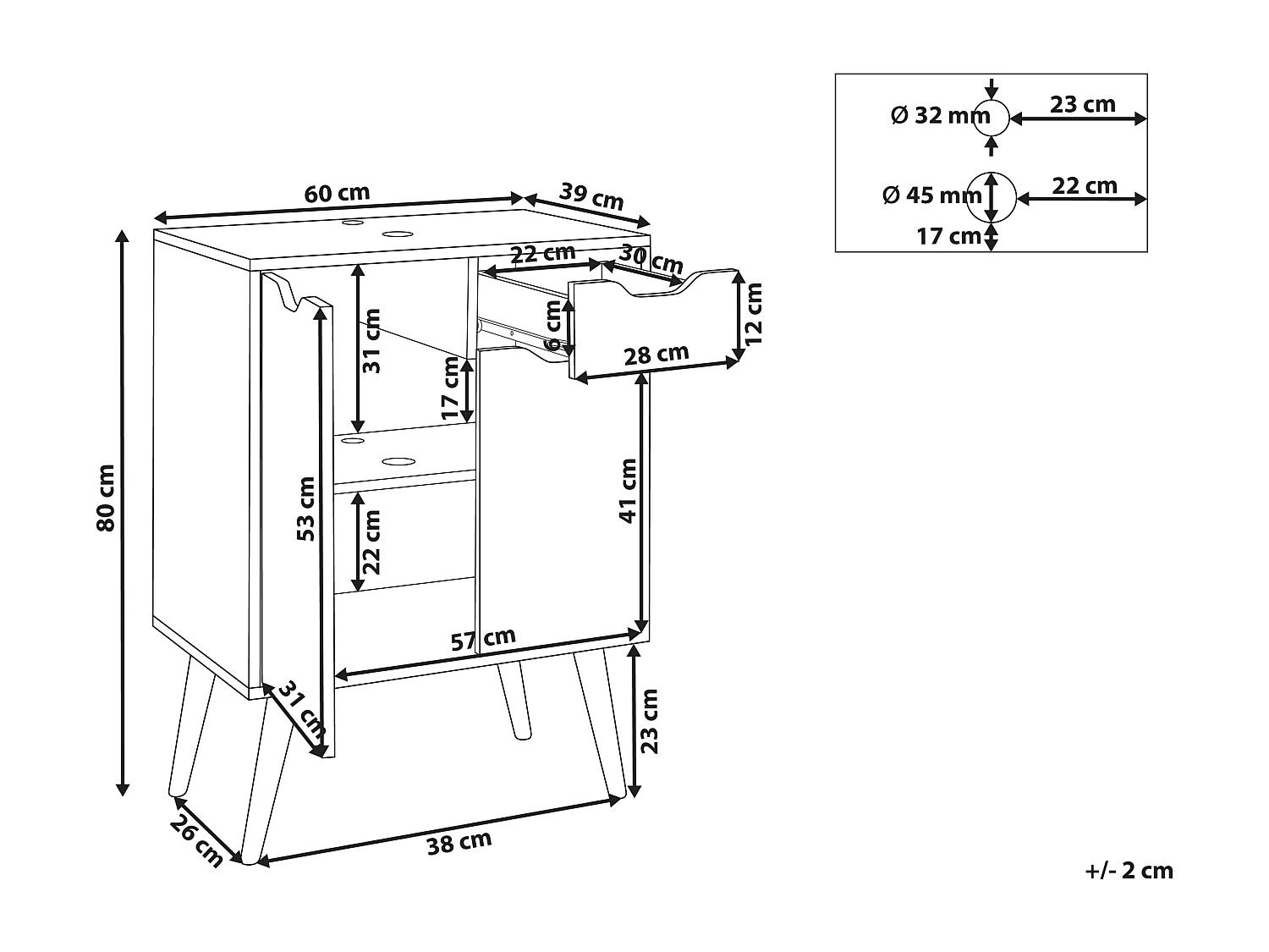 Armário para casa de banho CANOAS 60 cm Castanho claro