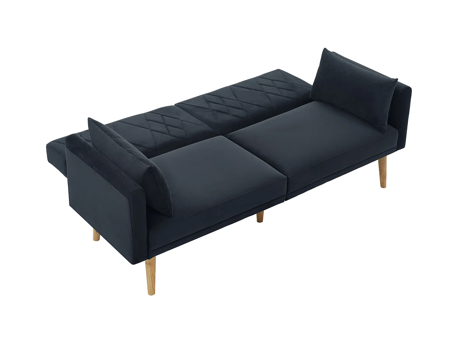 Canapé droit 2 places convertible en velours gris, 2 coussins inclus-180x75x82cm