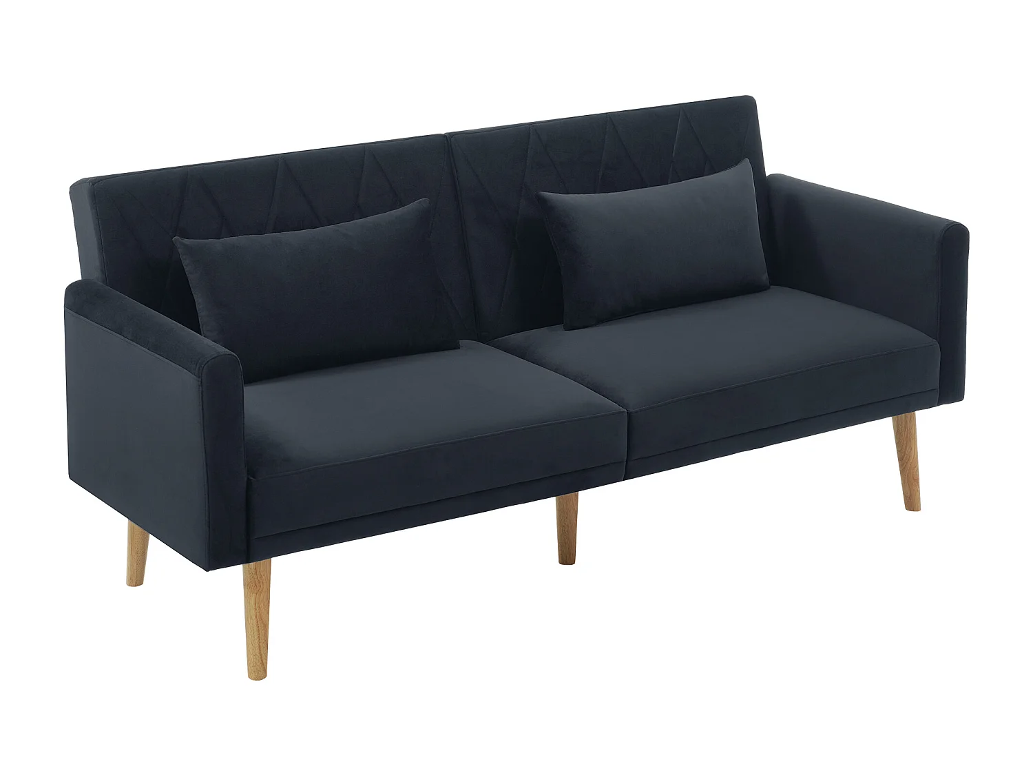 Canapé droit 2 places convertible en velours gris, 2 coussins inclus-180x75x82cm