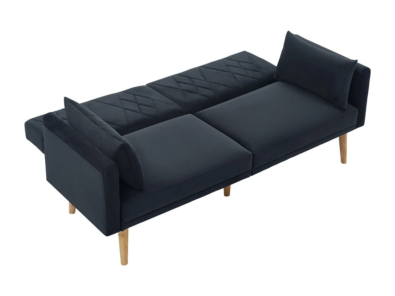 Canapé droit 2 places convertible en velours gris, 2 coussins inclus-180x75x82cm