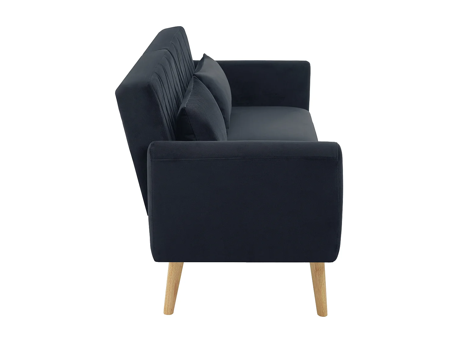 Canapé droit 2 places convertible en velours gris, 2 coussins inclus-180x75x82cm