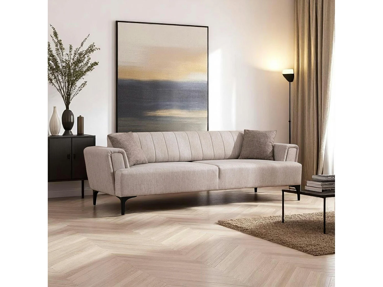 Canapé 3 places beige - lit d’appoint, style moderne LUCCA