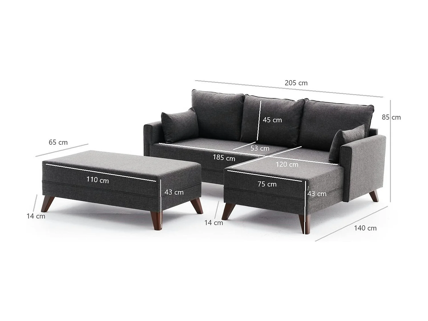 Canapé d'angle convertible anthracite - côté droit SPLIT