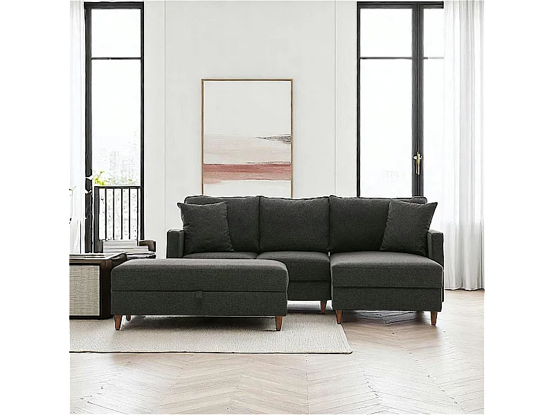 Canapé d'angle convertible anthracite - côté droit COMO