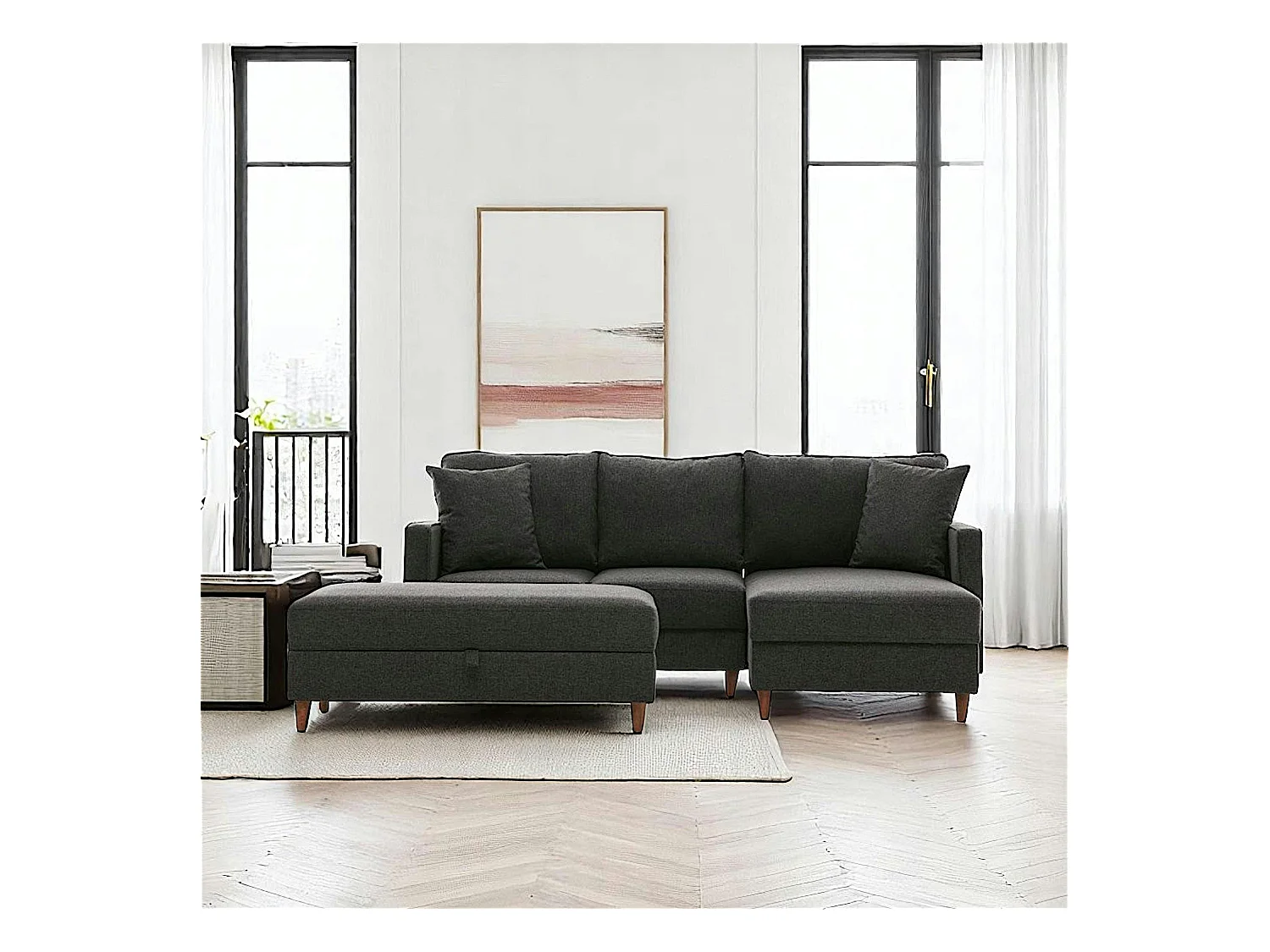 Canapé d'angle convertible anthracite - côté droit COMO