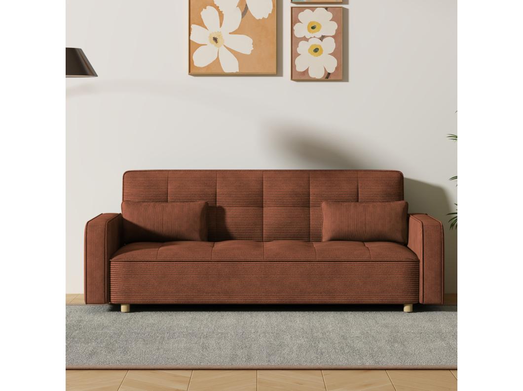 Sofá Cama Convertible 3 Plazas Terciopelo Acanalado Terracota Estilo Escandinavo Moderno