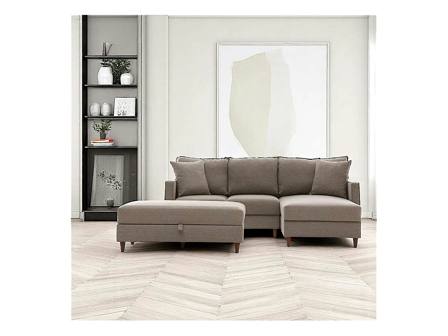 Canapé d'angle convertible beige - côté droit COMO