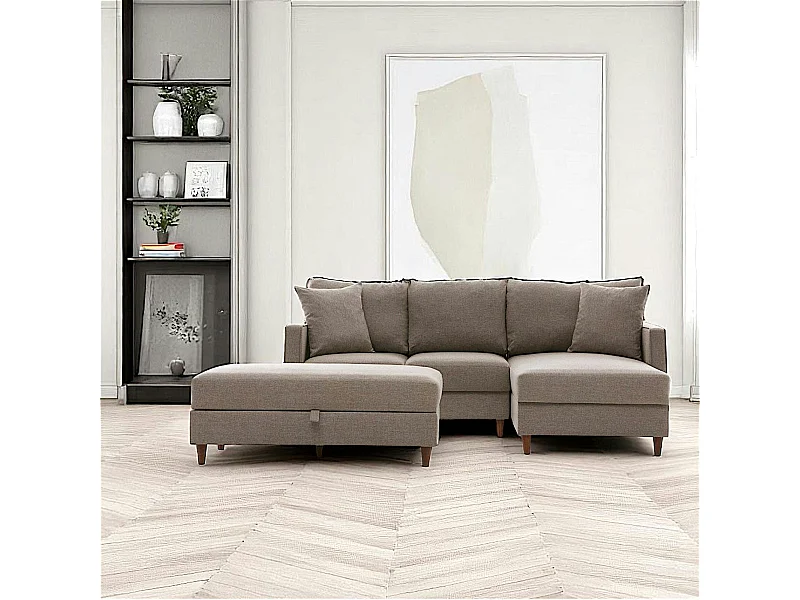 Canapé d'angle convertible beige - côté droit COMO