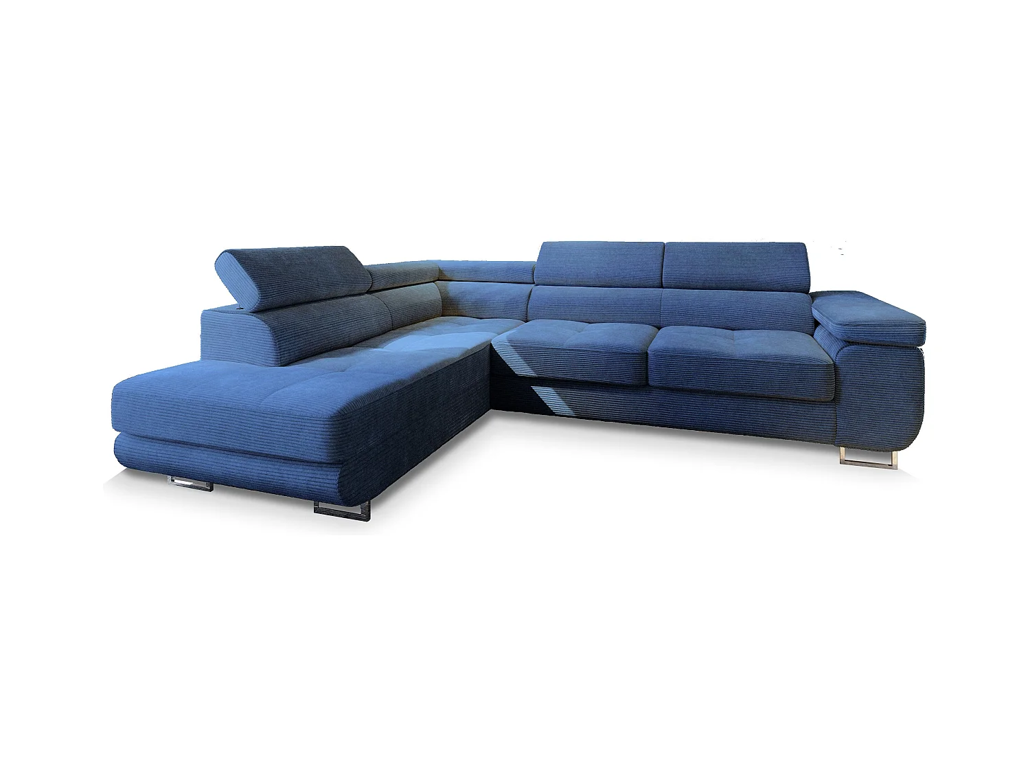 Canapé d'angle APIRO Bleu en velours côtelé avec fonction de couchage