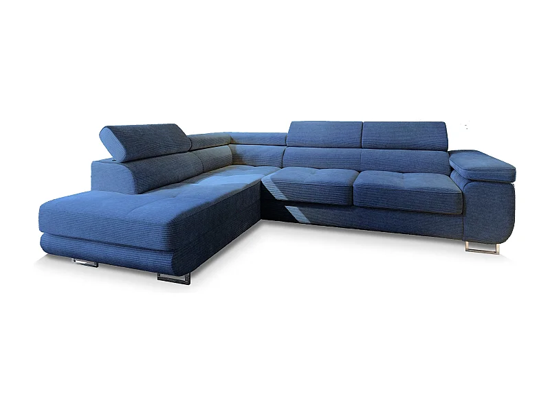 Canapé d'angle APIRO Bleu en velours côtelé avec fonction de couchage