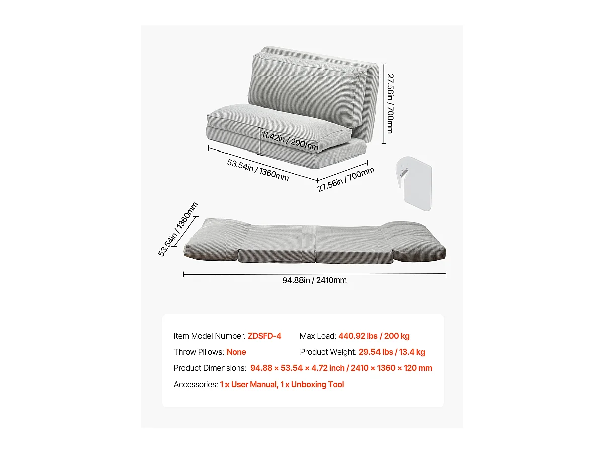 Canapé-Lit Pliant SucceBuy, 3 en 1  Pliable avec Housse Lavable Gris Foncé, Complet