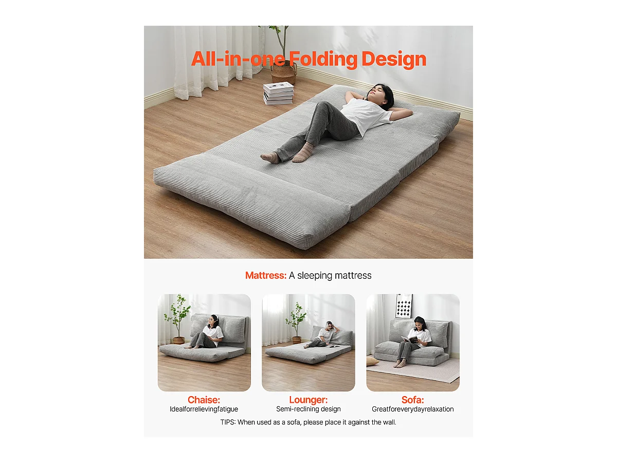 Canapé-Lit Pliant SucceBuy, 3 en 1  Pliable avec Housse Lavable Gris Foncé, Complet