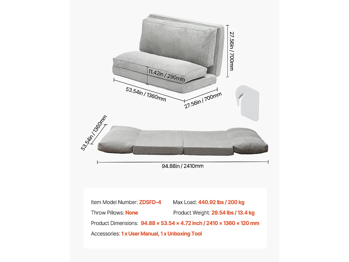 Canapé-Lit Pliant SucceBuy, 3 en 1  Pliable avec Housse Lavable Gris Foncé, Complet