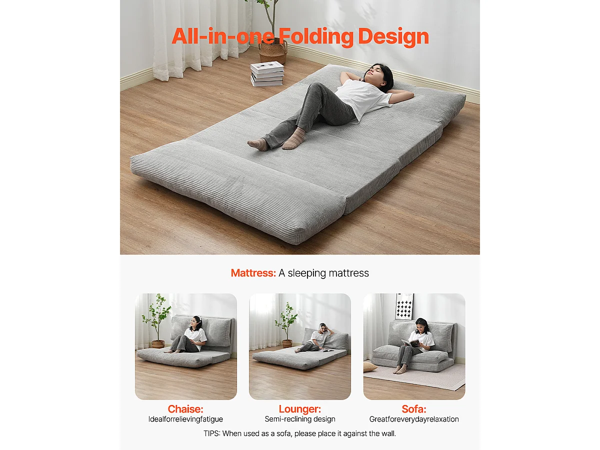 Canapé-Lit Pliant SucceBuy, 3 en 1  Pliable avec Housse Lavable Gris Foncé, Complet