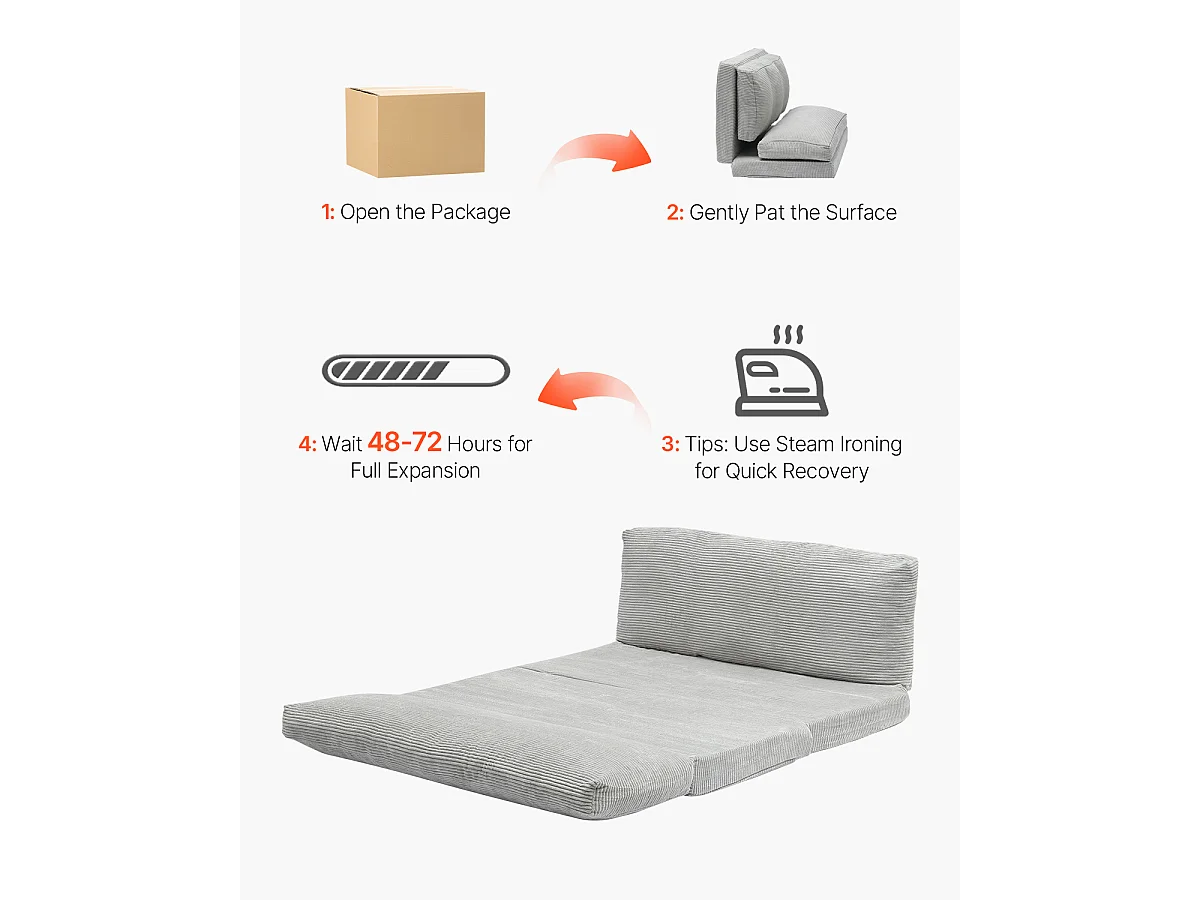 Canapé-Lit Pliant SucceBuy, 3 en 1  Pliable avec Housse Lavable Gris Foncé, Complet