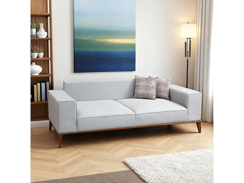 Canapé 3 places gris - lit d'appoint, coussins capitonnés TOYA