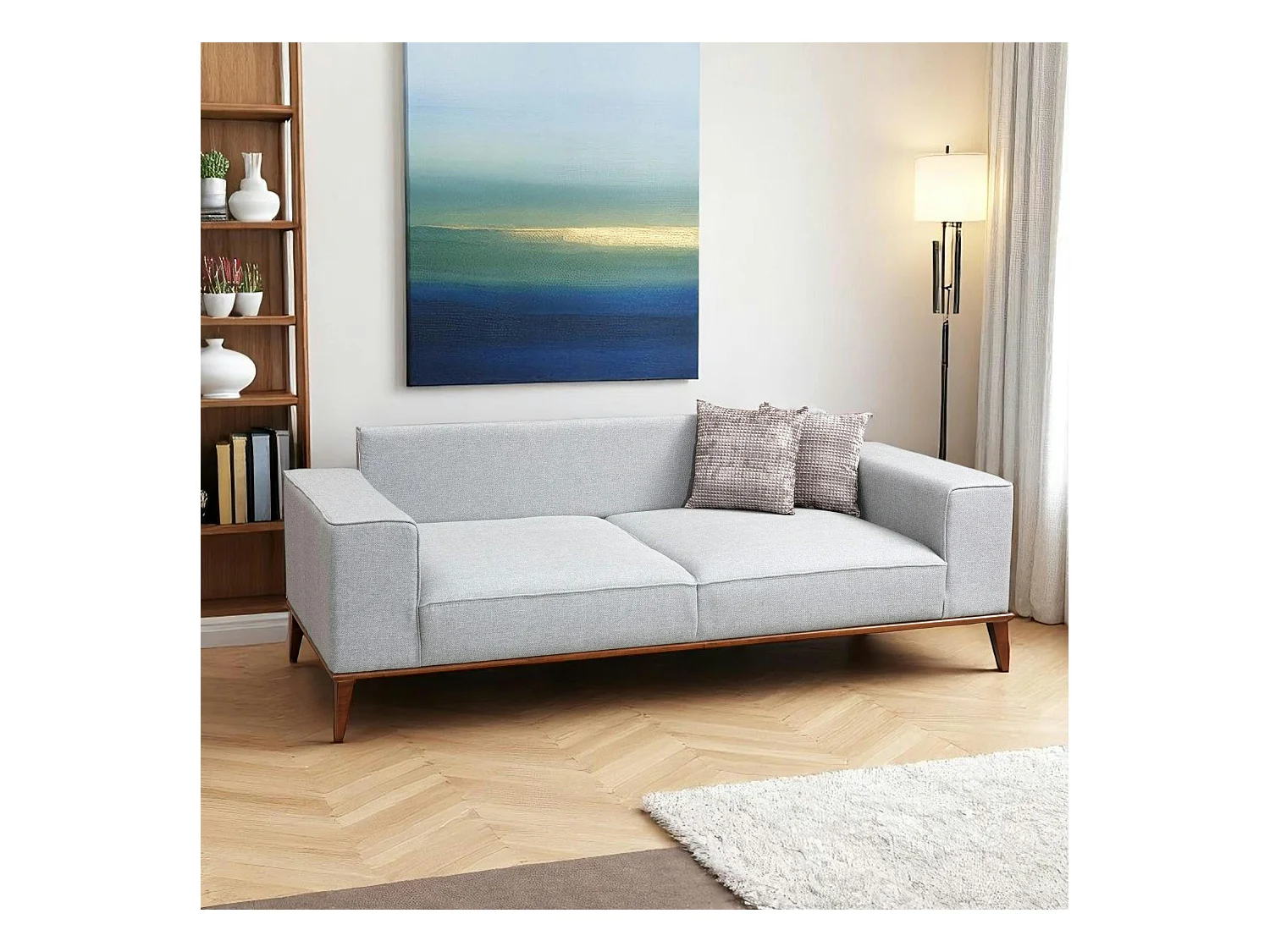 Canapé 3 places gris - lit d'appoint, coussins capitonnés TOYA