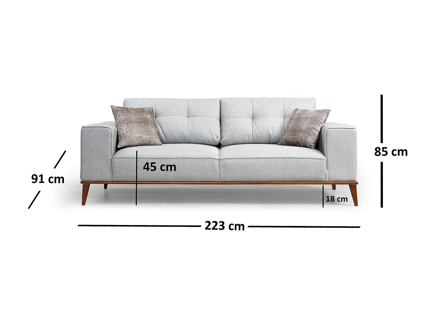 Canapé 3 places gris - lit d'appoint, coussins capitonnés TOYA