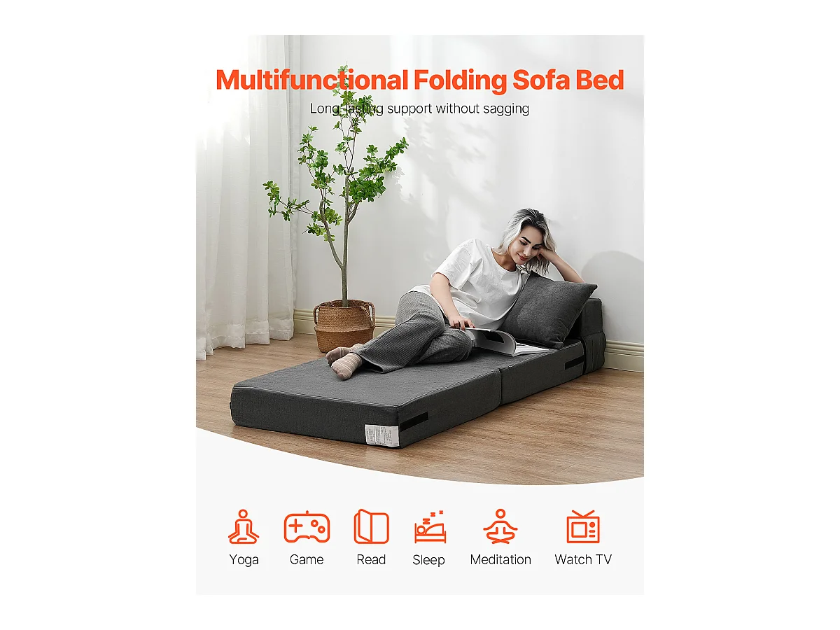 Canapé-Lit Pliant SucceBuy, 3 en 1 Pliable avec 2 Oreillers, Gris Foncé, Simple
