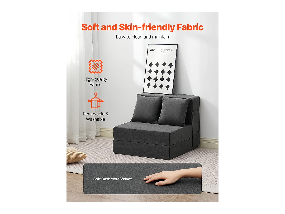 Canapé-Lit Pliant SucceBuy, 3 en 1 Pliable avec 2 Oreillers, Gris Foncé, Simple
