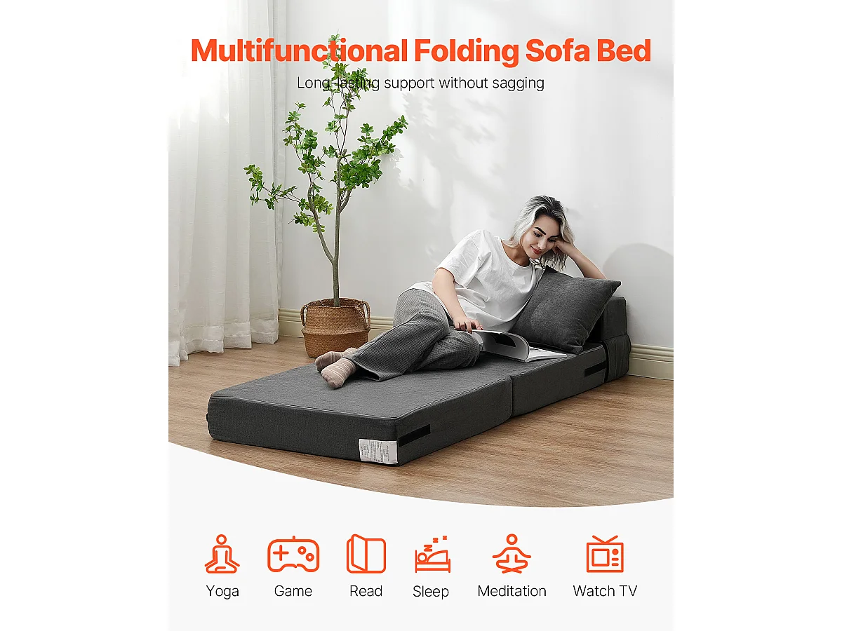 Canapé-Lit Pliant SucceBuy, 3 en 1 Pliable avec 2 Oreillers, Gris Foncé, Simple