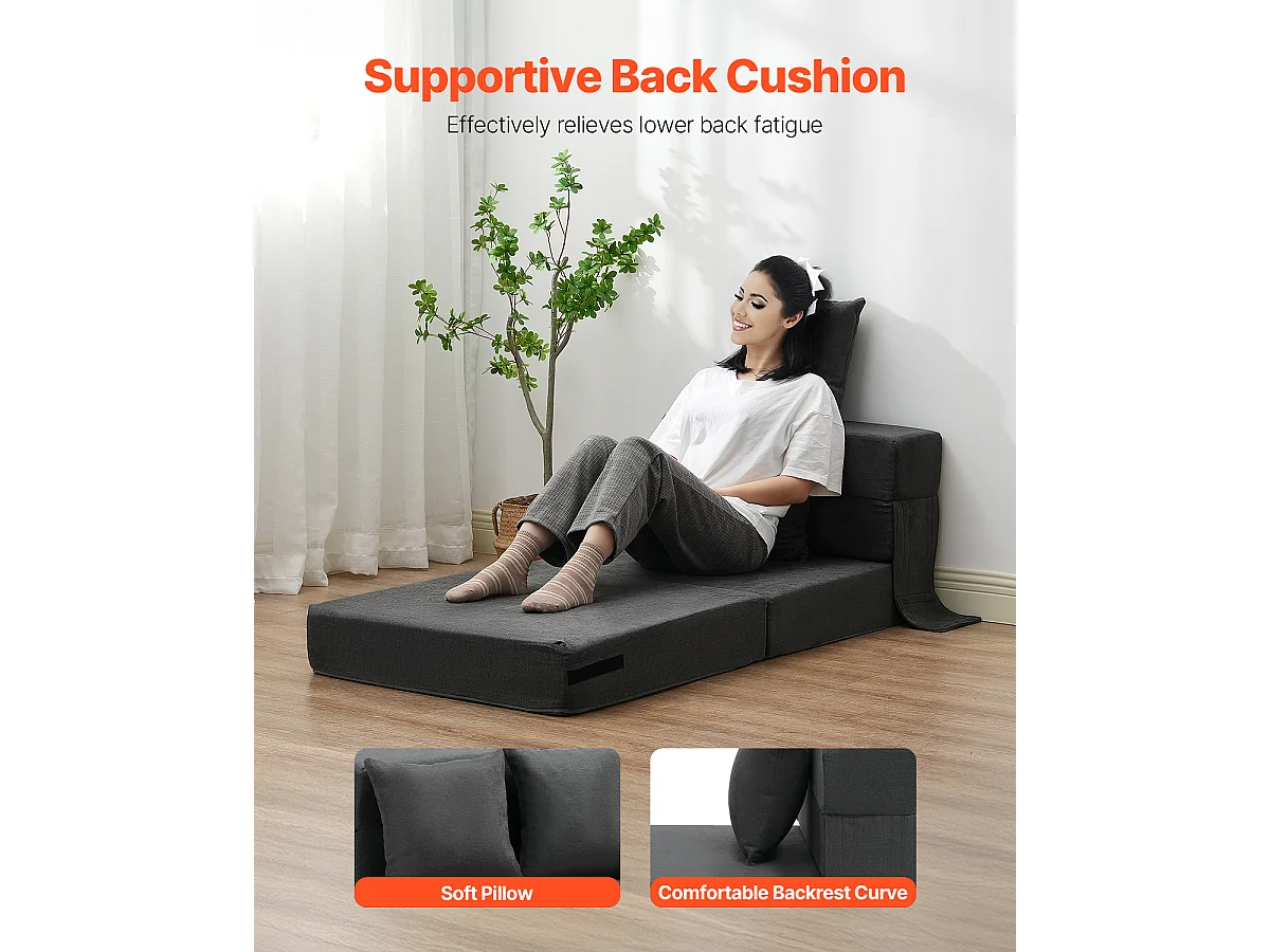 Canapé-Lit Pliant SucceBuy, 3 en 1 Pliable avec 2 Oreillers, Gris Foncé, Simple