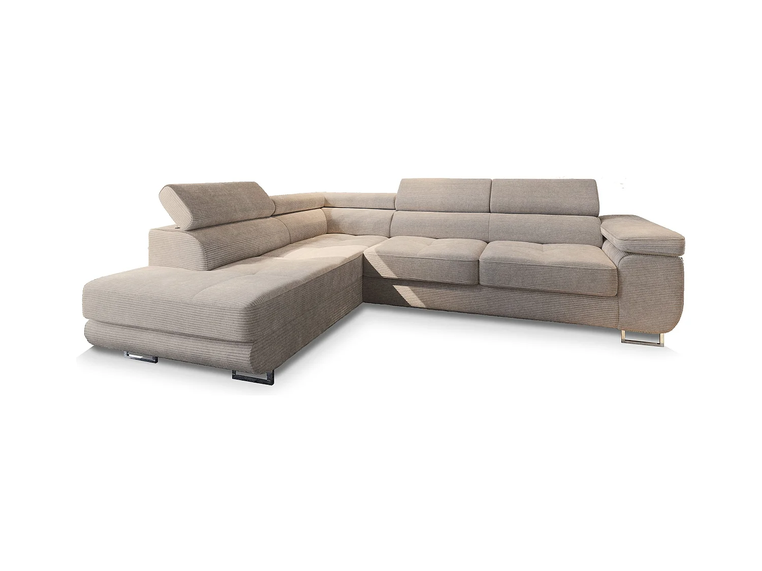 Canapé d'angle APIRO Beige en velours côtelé avec fonction de couchage