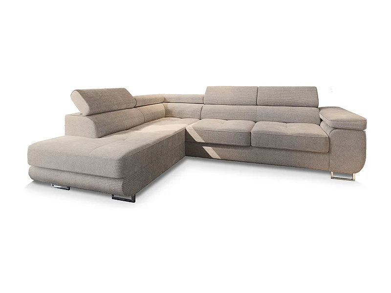 Canapé d'angle APIRO Beige en velours côtelé avec fonction de couchage